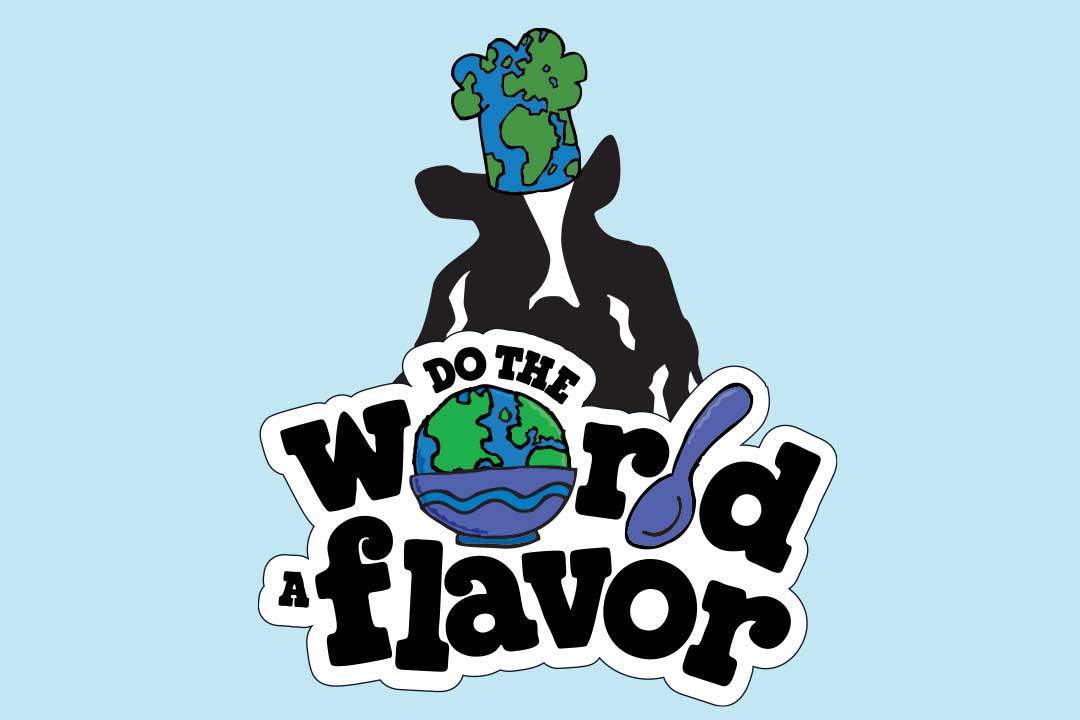 Woodie trägt ein Schild mit der Aufschrift „Do the World a Flavor“